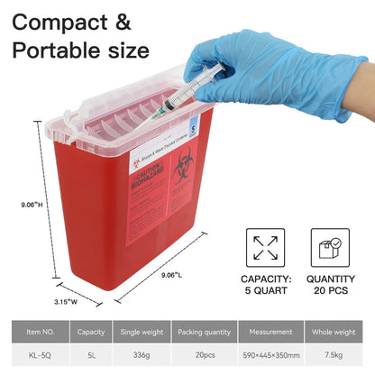 5L Medical Waste Sharps Container with Mailbox Style Lid