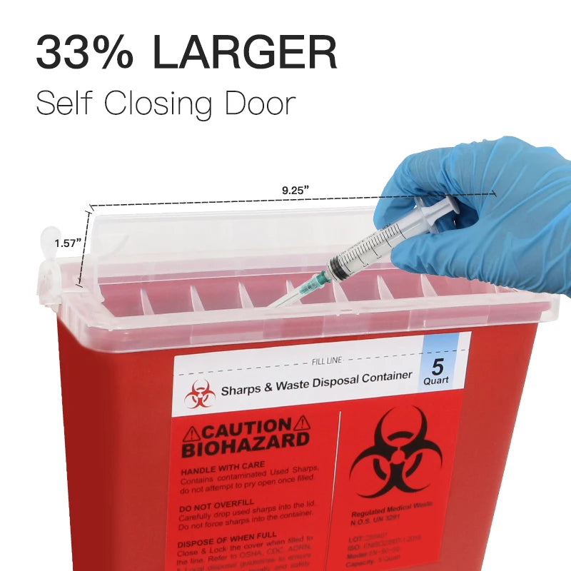 5L Medical Waste Sharps Container with Mailbox Style Lid